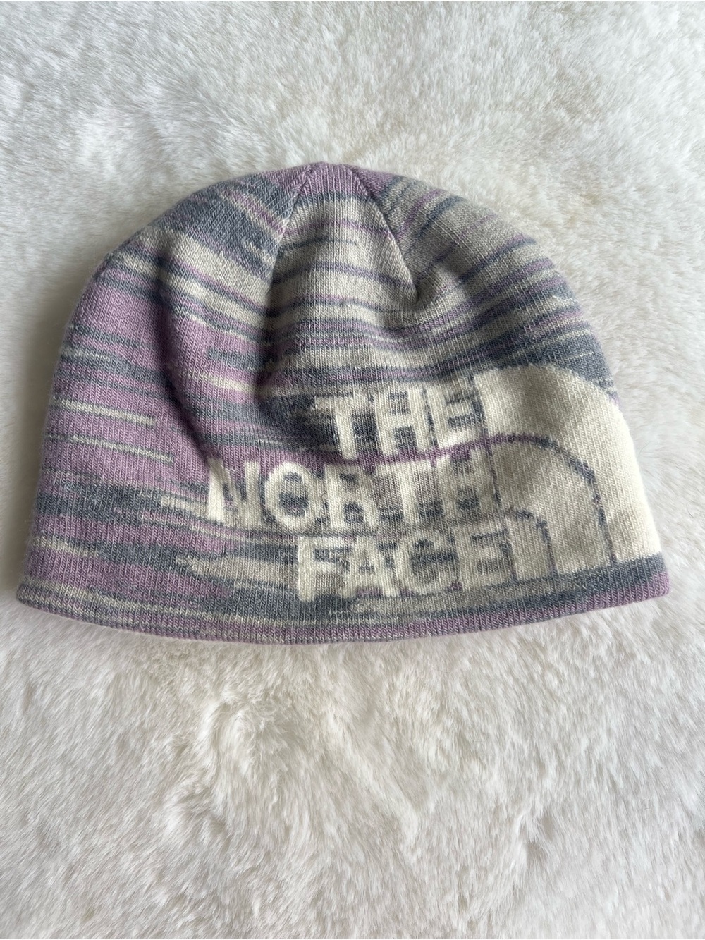 The North Face Beanie Hat kids size - Purple Gray - reversible